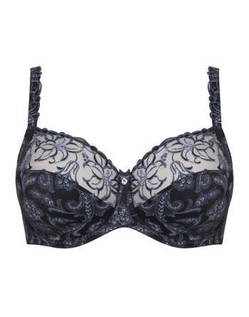 Ulla Dessous Zoë Soutien-Gorge Emboitant Grandes Tailles De Bonnets H à L / T.EU70 à 100 - Noir/Bleu - 4125