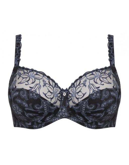 Ulla Dessous Zoë Soutien-Gorge Emboitant Grandes Tailles De Bonnets H à L / T.EU70 à 100 - Noir/Bleu - 4125