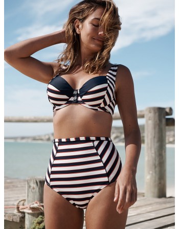 Verrassend Panache Swim Lucille Bikini Slip Hoge Taille SW1375 Navy Stripe 34-46 ZQ-44